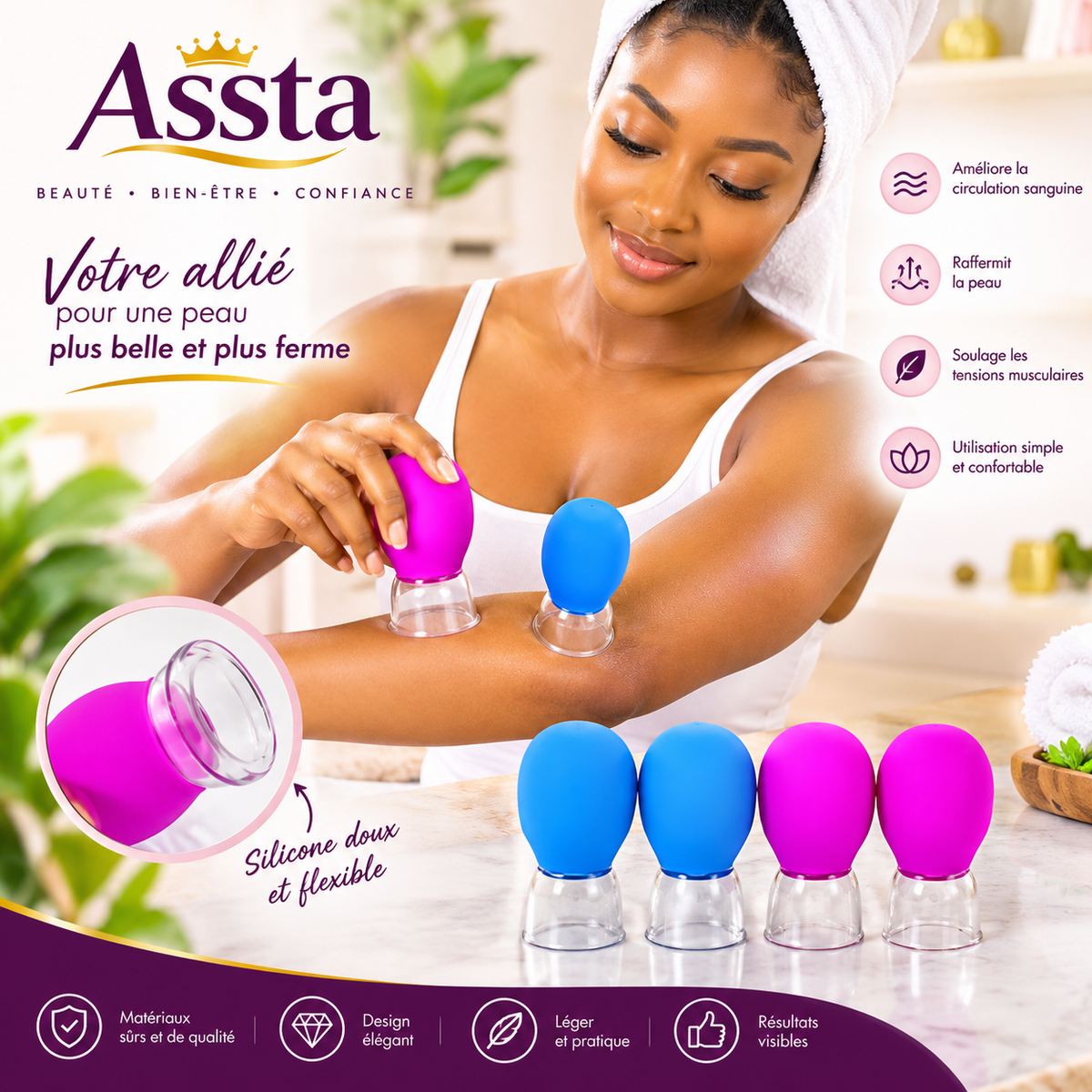 Mini ventouses visage anti-âge : massage du visage et du corps en silicone