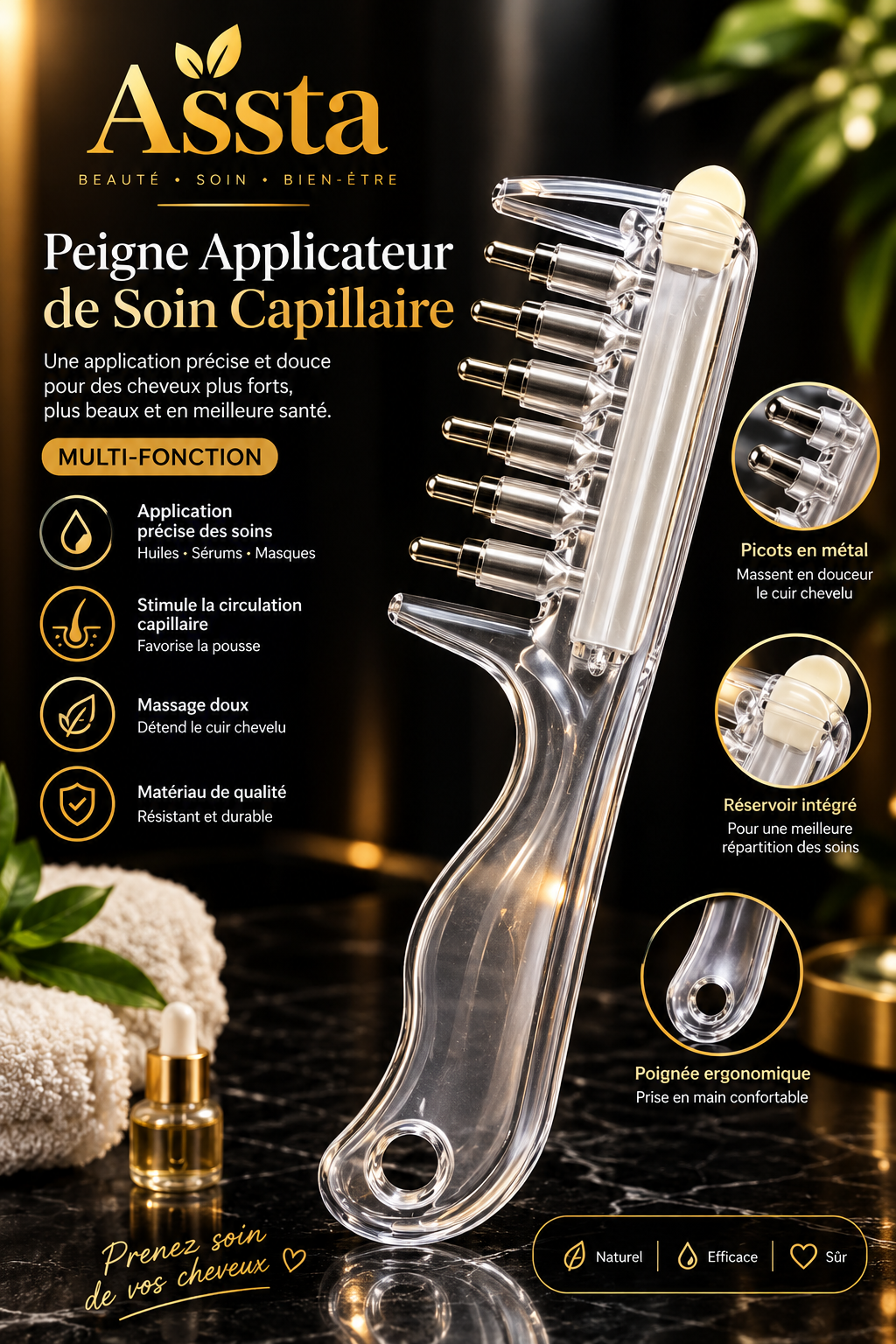 Peigne Applicateur de Sérum & Huile pour Cuir Chevelu